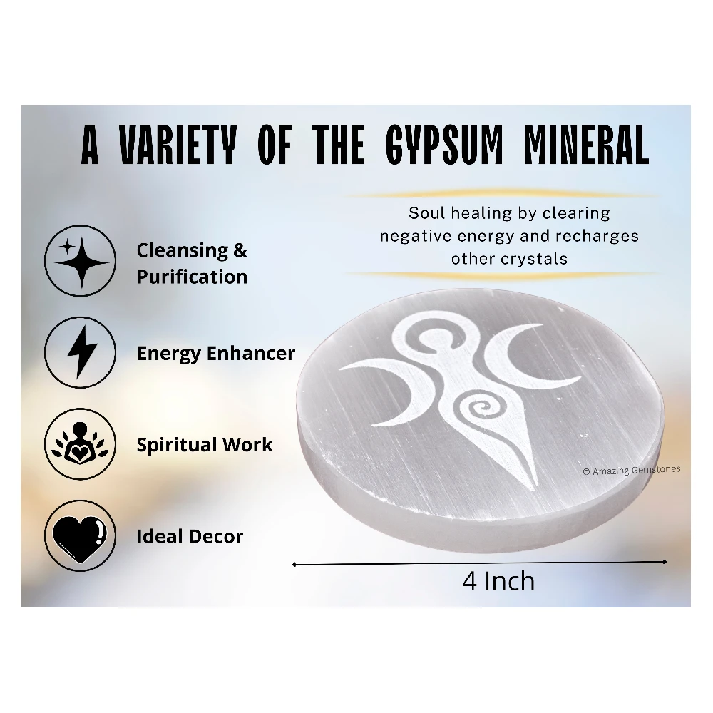 Selenite Charging Plate for Crystals - Goddess Moon (4 Inch)