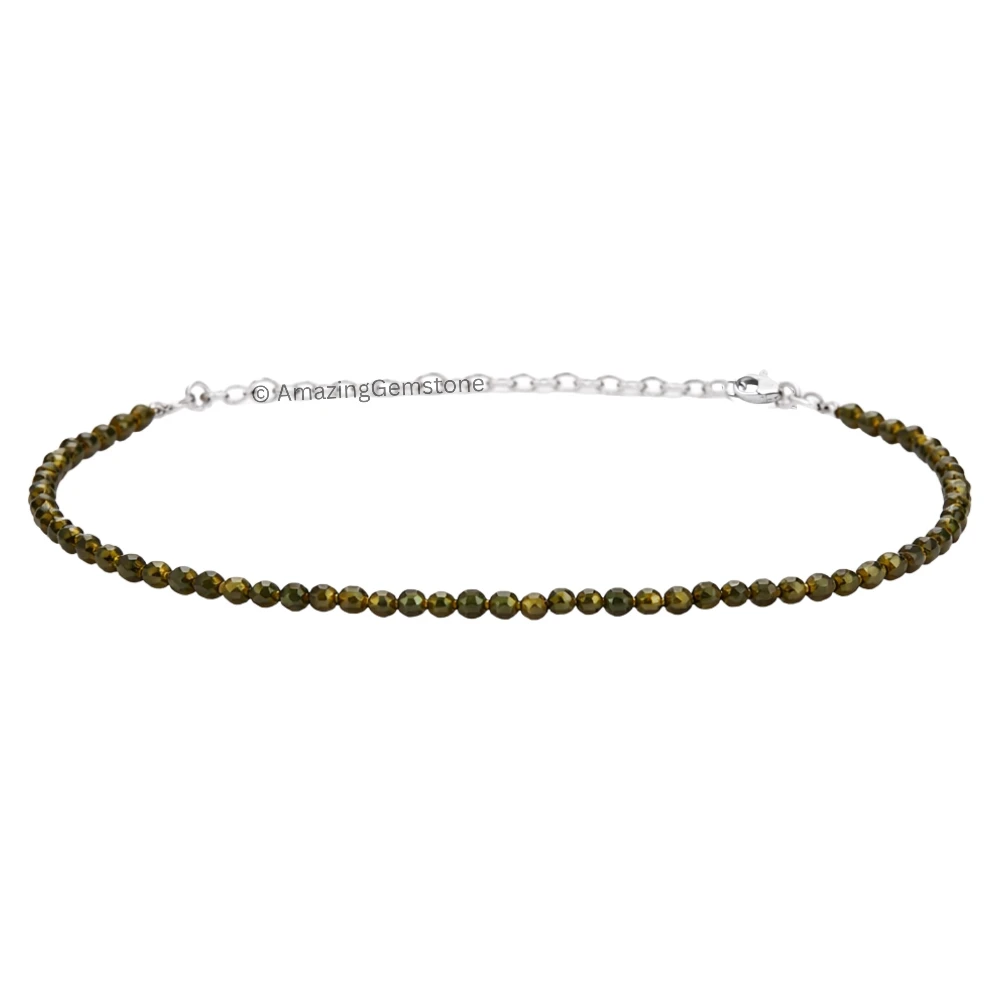 Grey Cats Eye Crystal Bracelet - 2mm Faceted Bead (Silver)