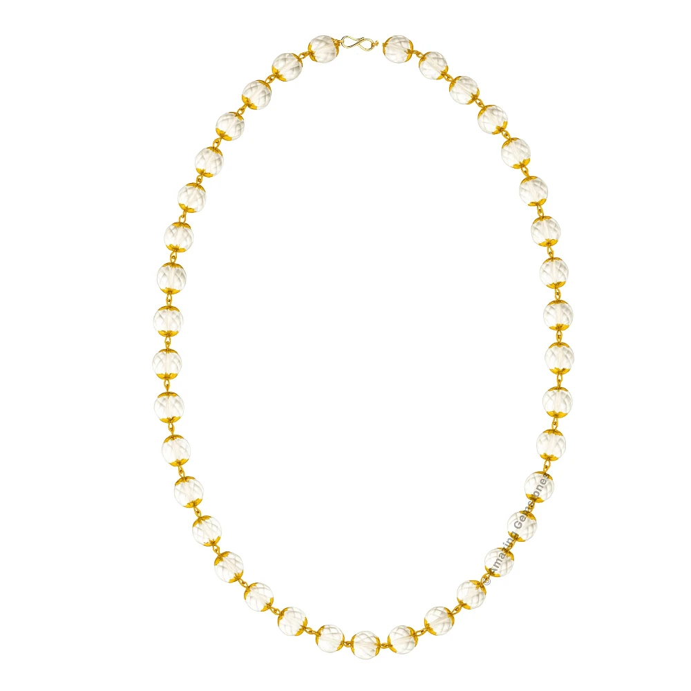 Crystal Quartz Sphatik Mala Necklace (Gold Chain - Faceted)