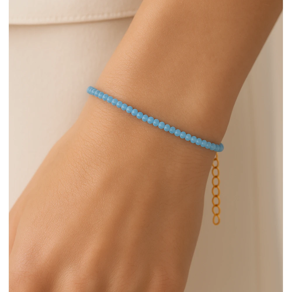 Aqua Chalcedony Crystal Bracelet - 2mm Faceted Bead (Gold)