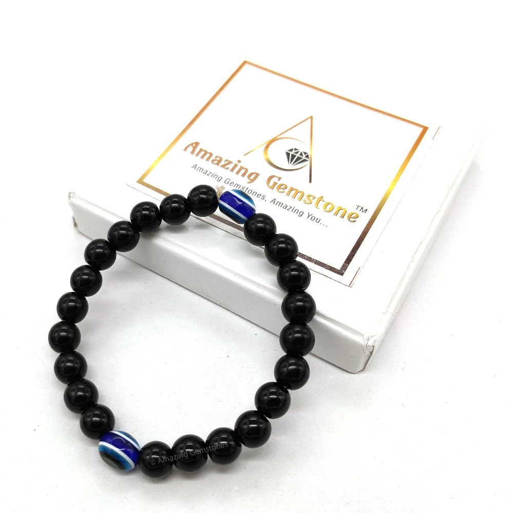 Blue Evil Eye and Black Obsidian Bracelet