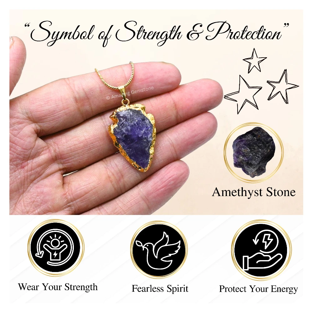 Amethyst Arrowhead Pendant - Gold Plated