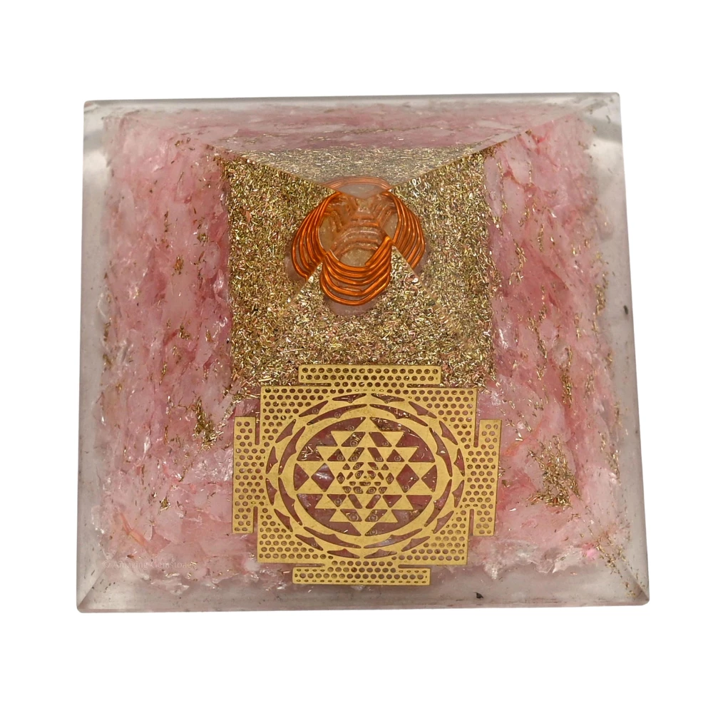 Rose Quartz Orgone Pyramid - Big Sri Yantra