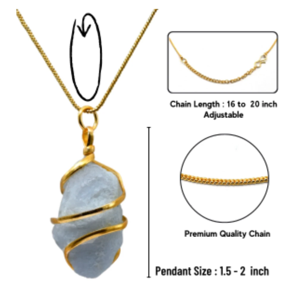 Blue Calcite Necklace - Raw Crystal (Gold)