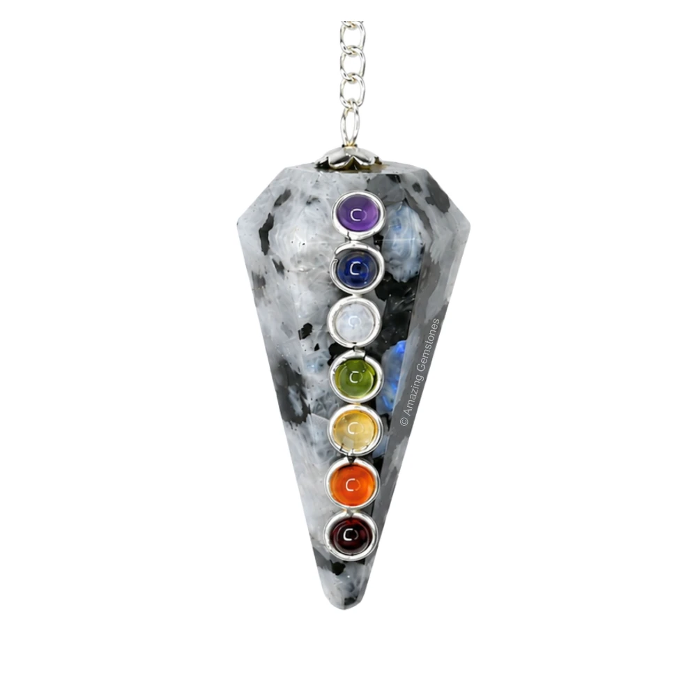 Rainbow Moonstone Chakra Crystal Pendulum