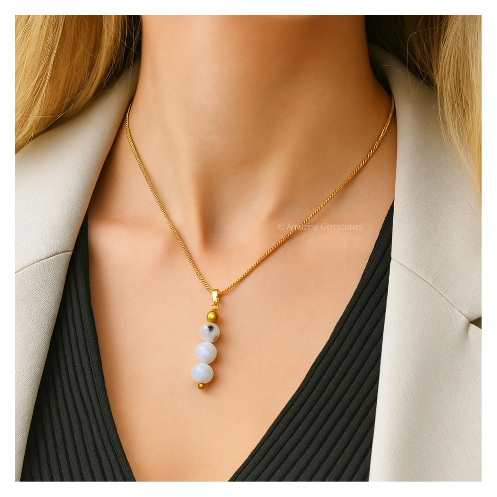 Rainbow Moonstone Bead Pendant (Gold)