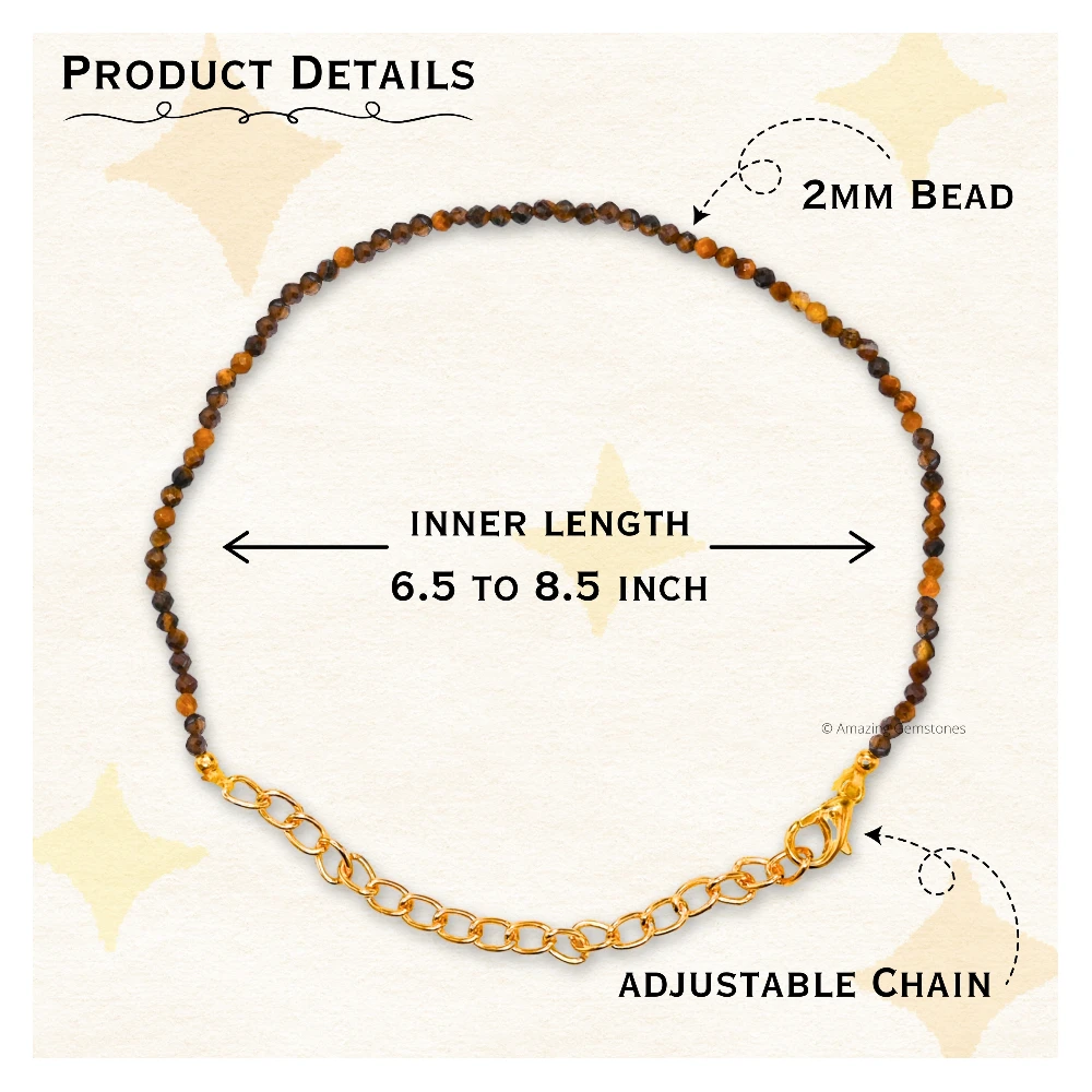 Tiger Eye Crystal Bracelet - 2mm Faceted Bead (Gold)