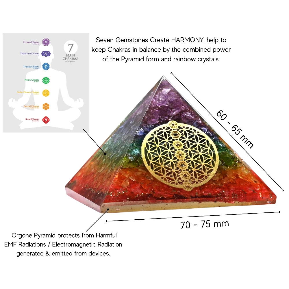 Chakra Onyx Orgone Pyramid - Chakra Flower of Life