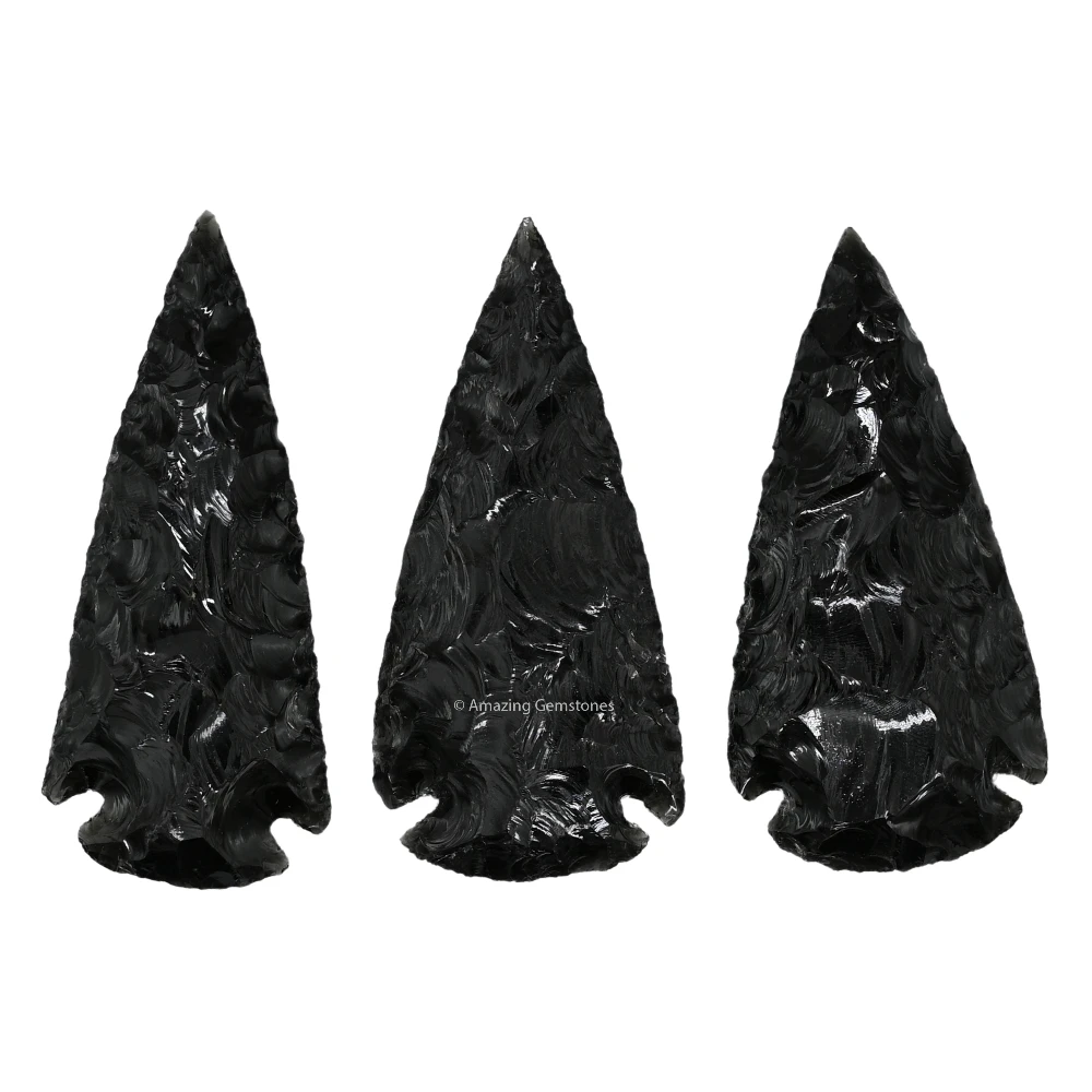 Black Obsidian Crystal Arrowhead - 2" to 3" (3 Pieces)
