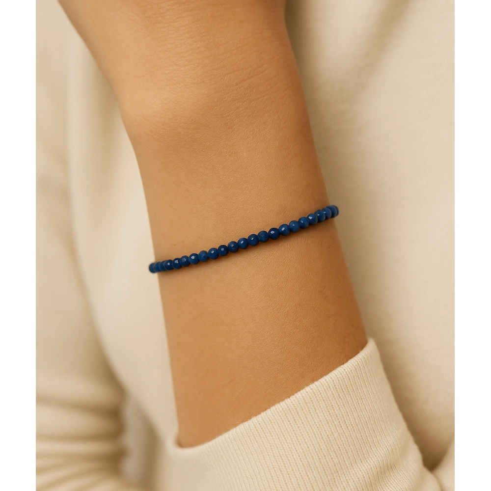 Lapis Lazuli Crystal Bracelet - 2mm Faceted Bead (Silver)