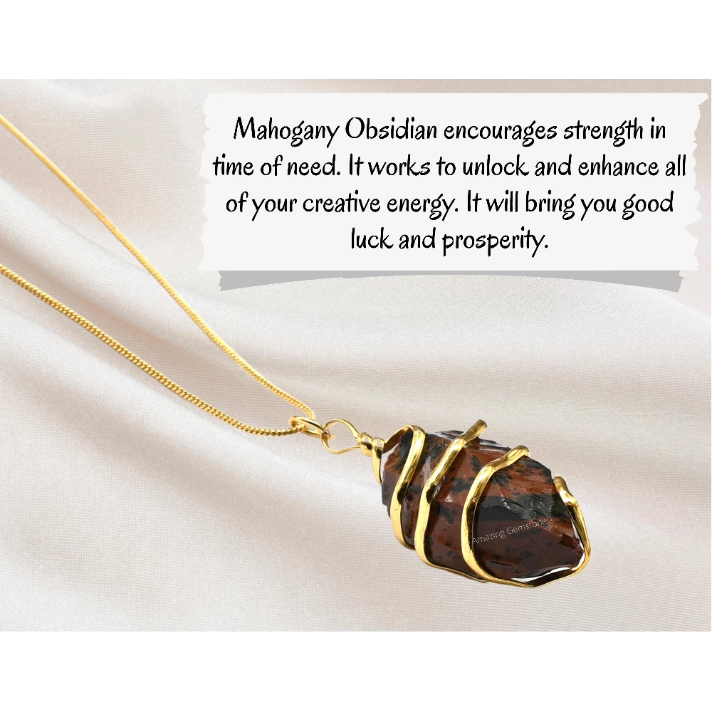 Mahogany Obsidian Necklace - Raw Crystal (Gold)