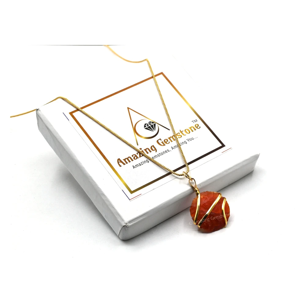 Carnelian Necklace - Raw Disc Crystal (Gold)