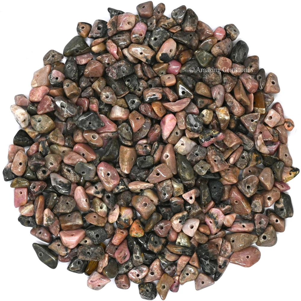 Rhodonite Chips - Pre Drilled