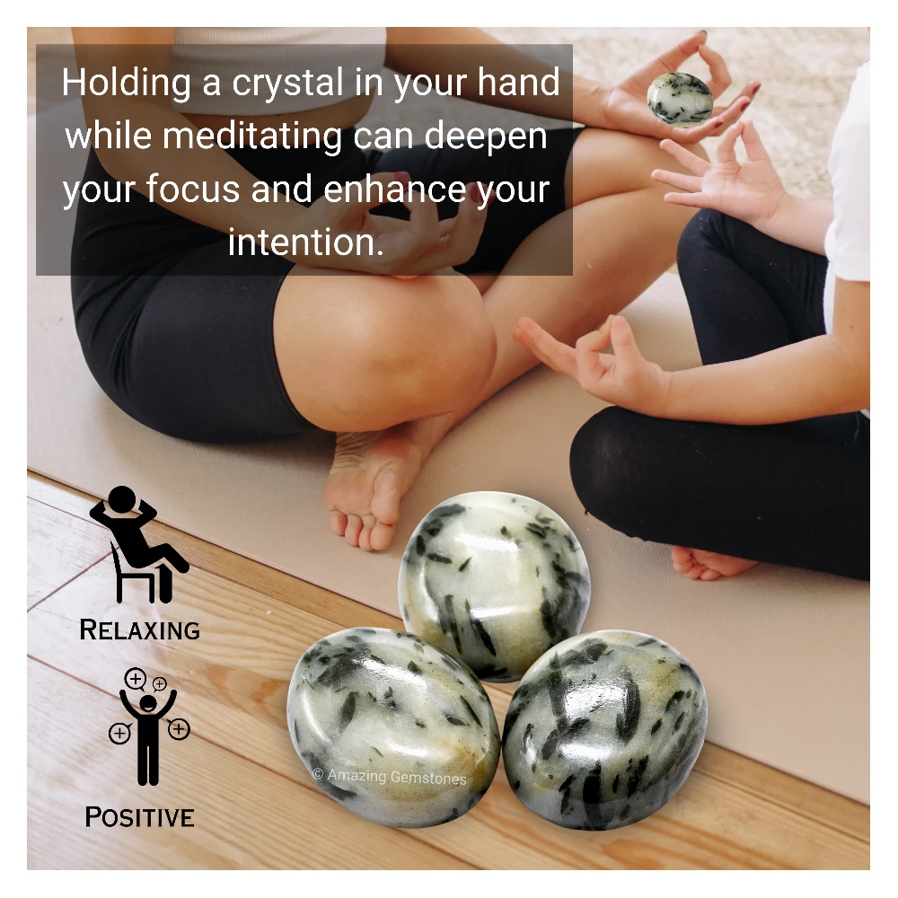 Green Tourmaline In Quartz Palm Stone