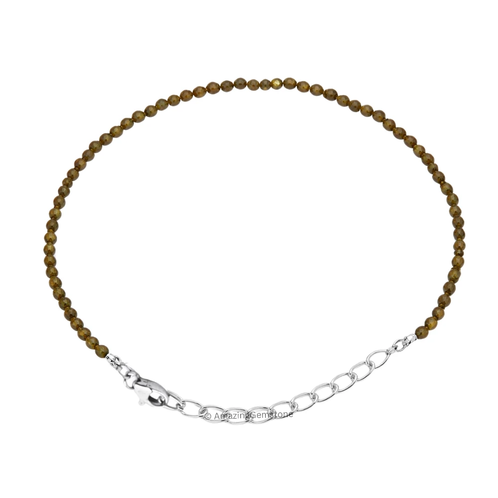 Green Cats Eye Crystal Bracelet - 2mm Faceted Bead (Silver)