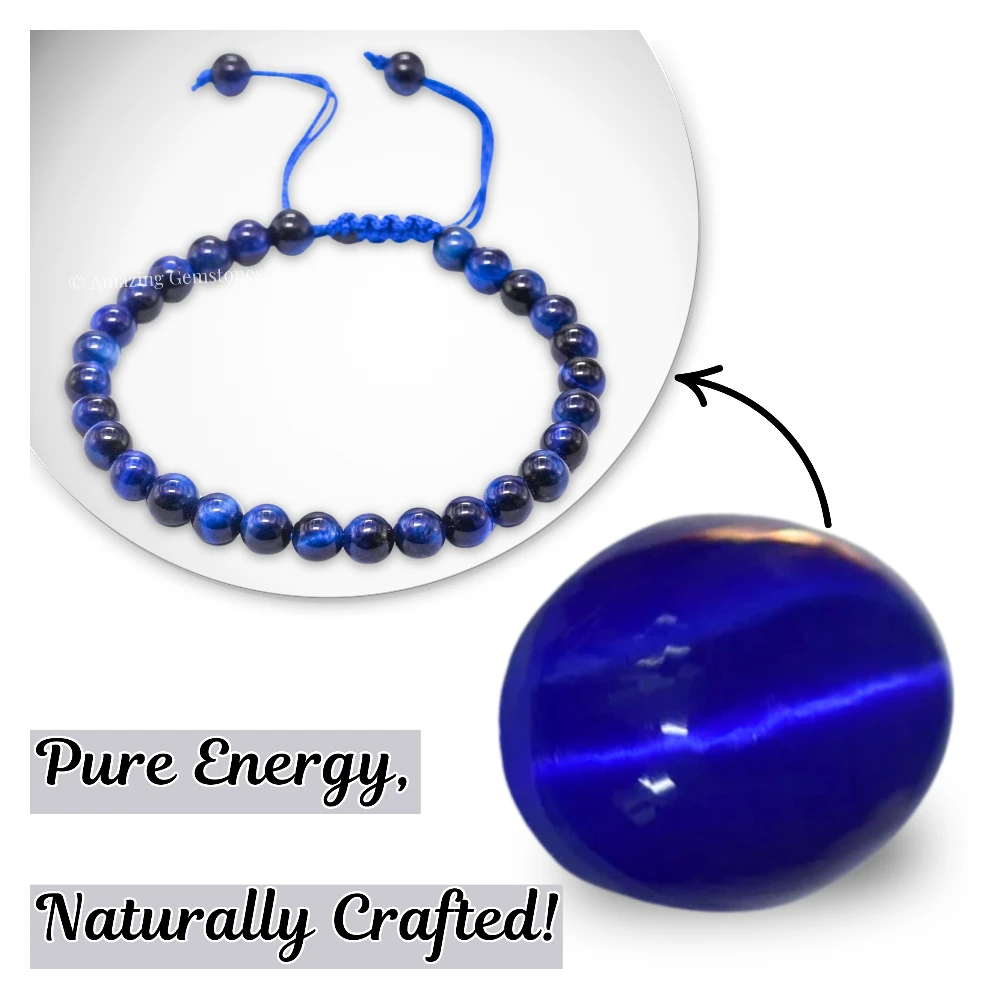 Blue Cats Eye Healing Crystal Bracelets - 6mm Beads (Adjustable)