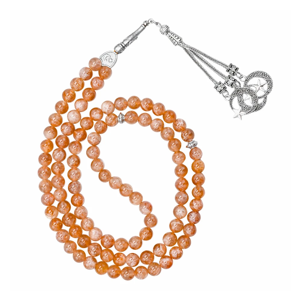 Sunstone Crystal Tasbeeh Sibha Prayer Beads (Silver)