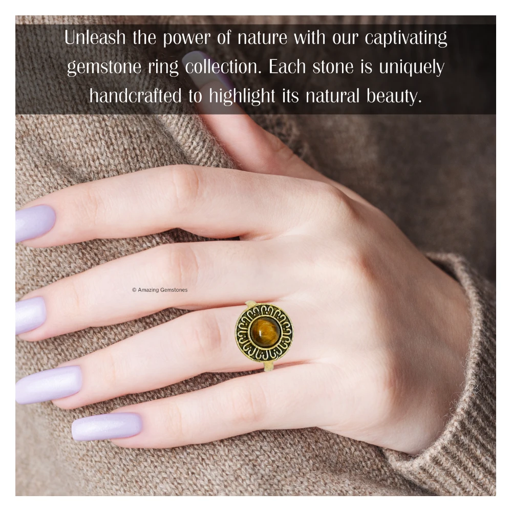 Tiger Eye Crystal Bead Ring (Gold)