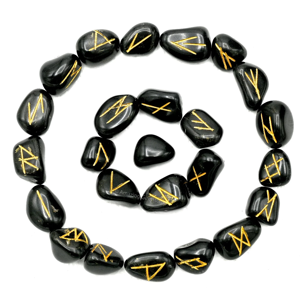 Black Agate Rune Stones Set