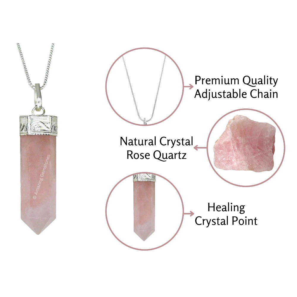 Rose Quartz Necklace - Pencil Point (Silver)
