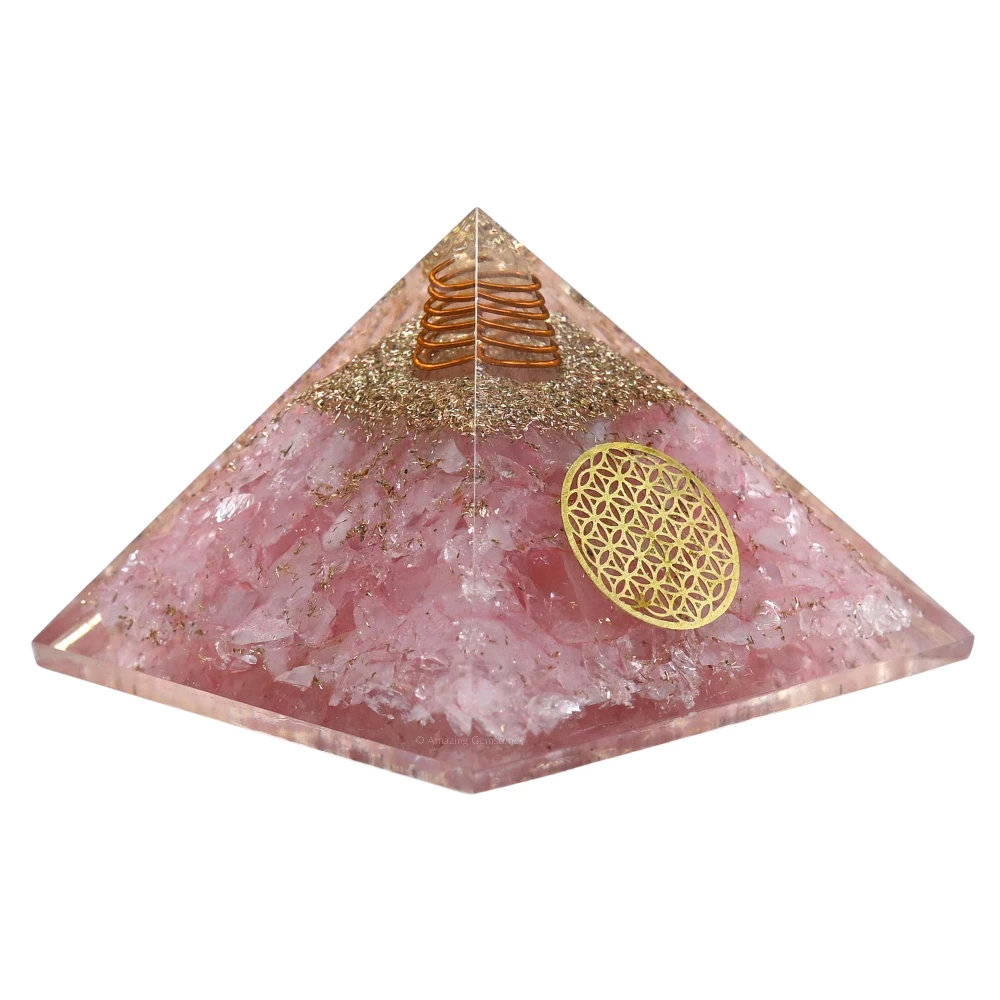 Rose Quartz Orgone Pyramid - Flower of Life