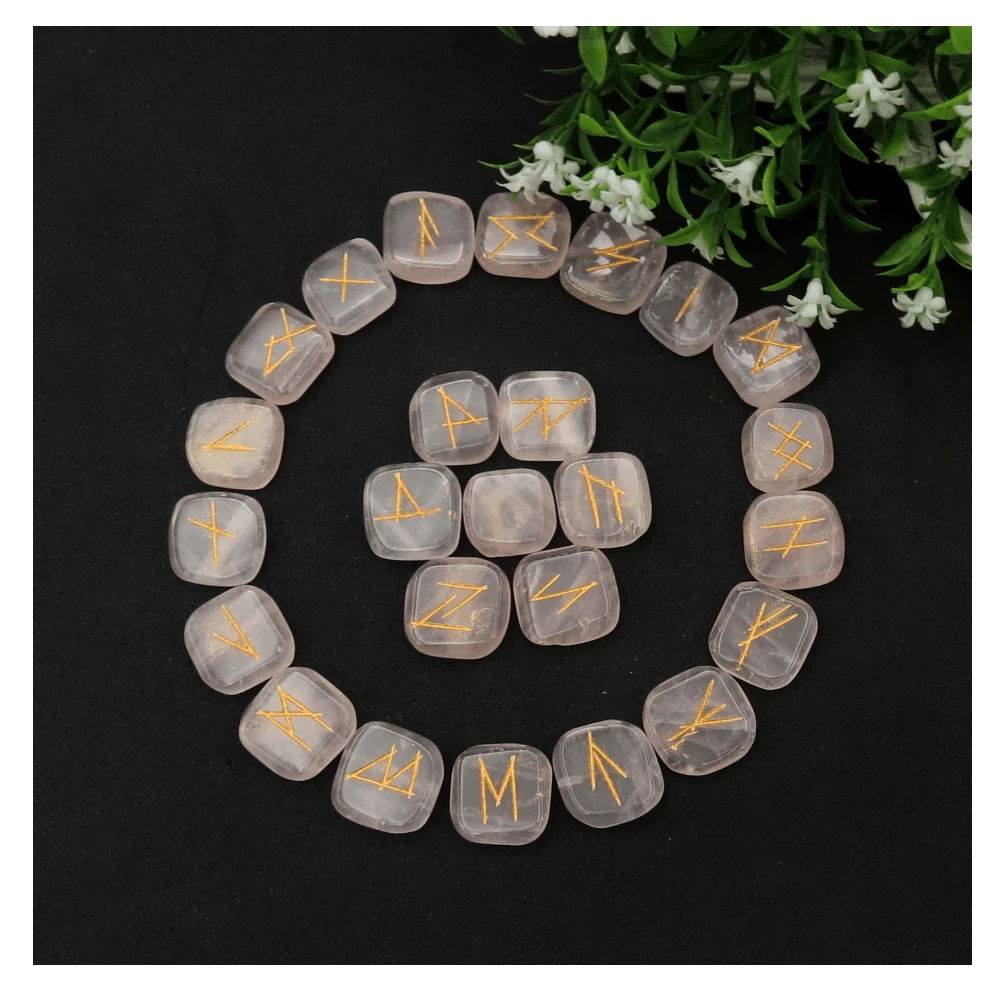 Rose Quartz Rune Stones Set (Premium)