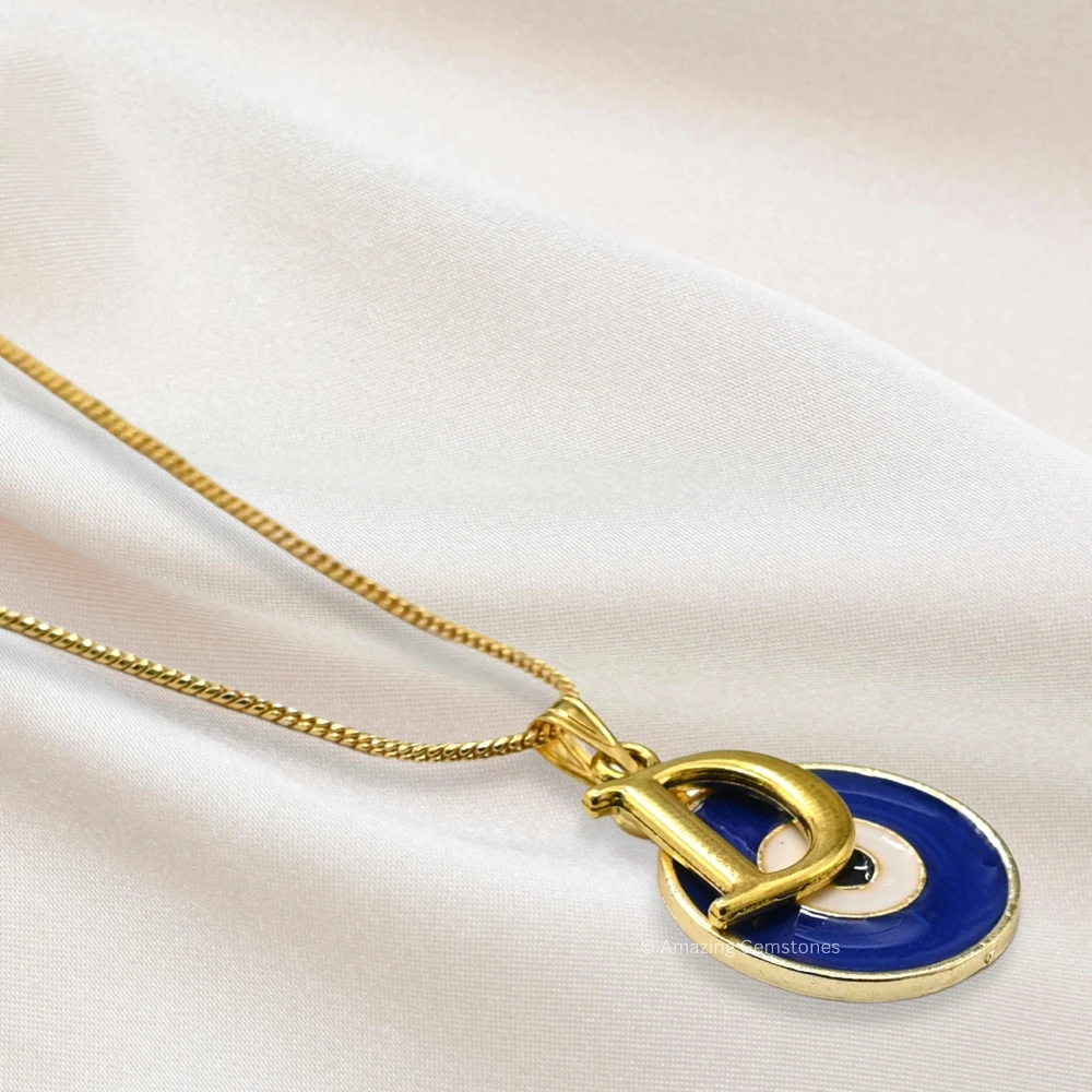 Evil Eye Pendant Necklace with D Initial