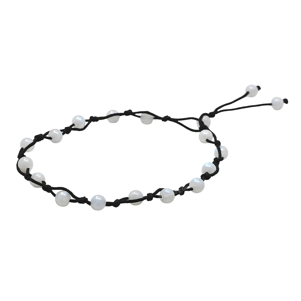 Rainbow Moonstone Anklet (Hand Knotted)