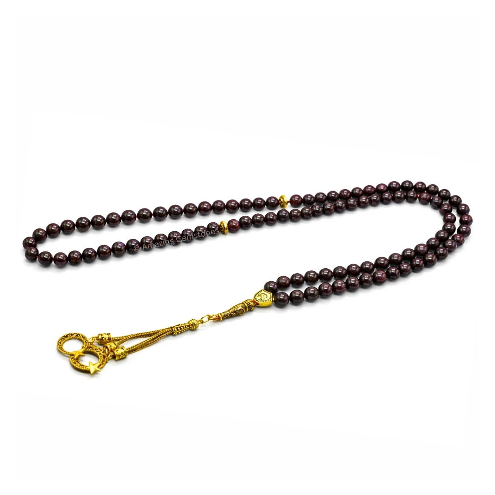 Garnet Crystal Tasbeeh Sibha Prayer Beads (Gold)