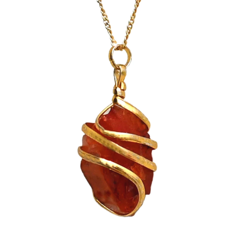 Carnelian Necklace - Raw Crystal (Gold)