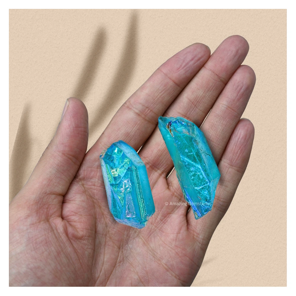 Aqua Aura Quartz Raw Crystal Points (5 Pieces)