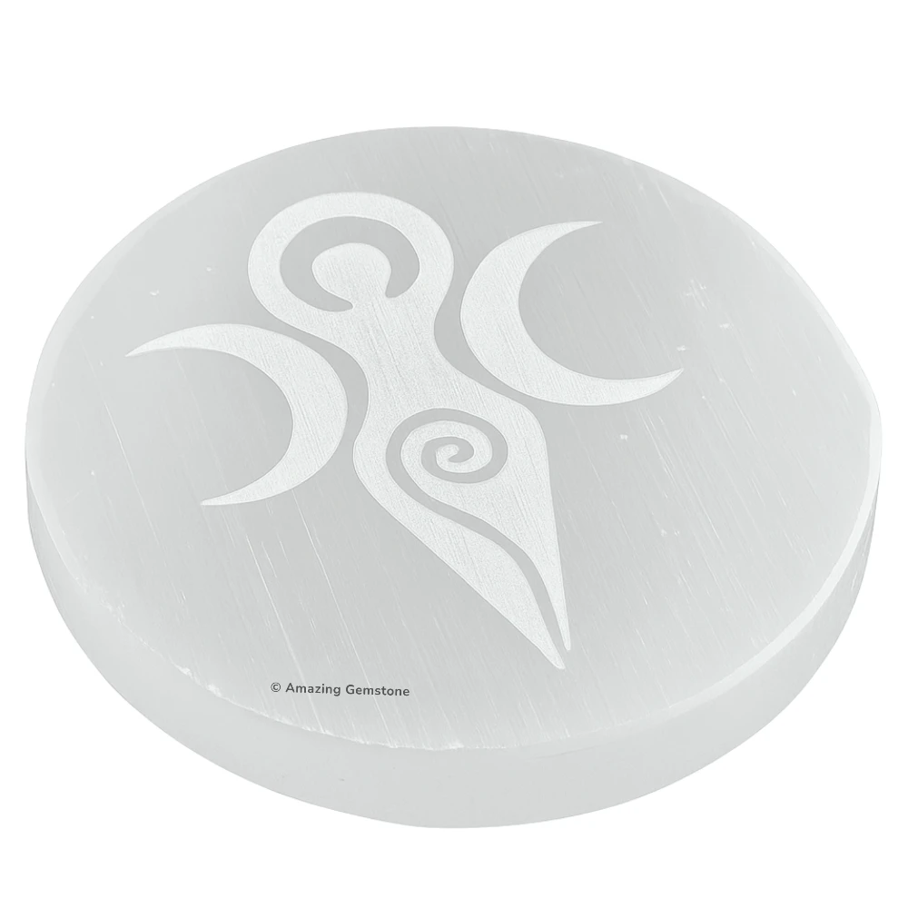 Selenite Charging Plate for Crystals - Goddess Moon (4 Inch)