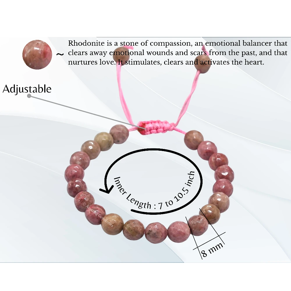 Pink Rhodonite Bracelet (Faceted-Adjustable)