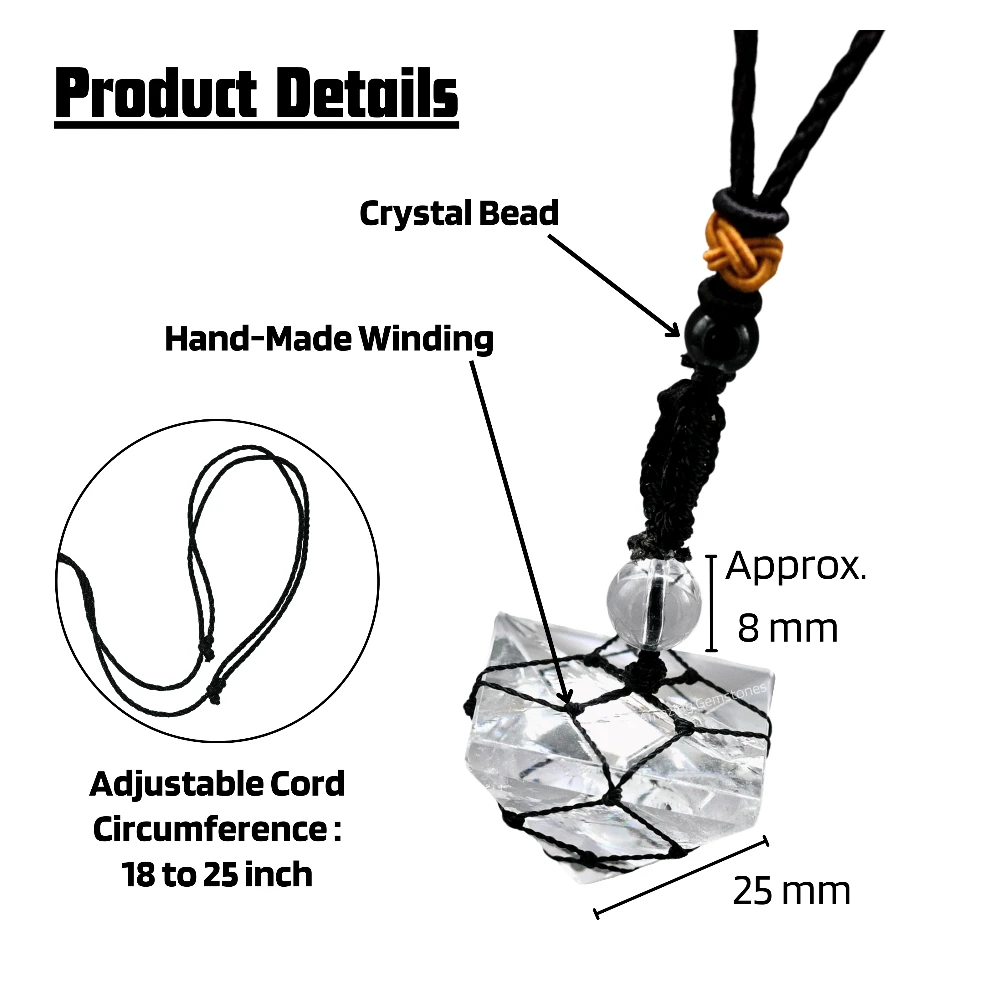 Clear Quartz Pyramid Pendant Necklace (Macrame)