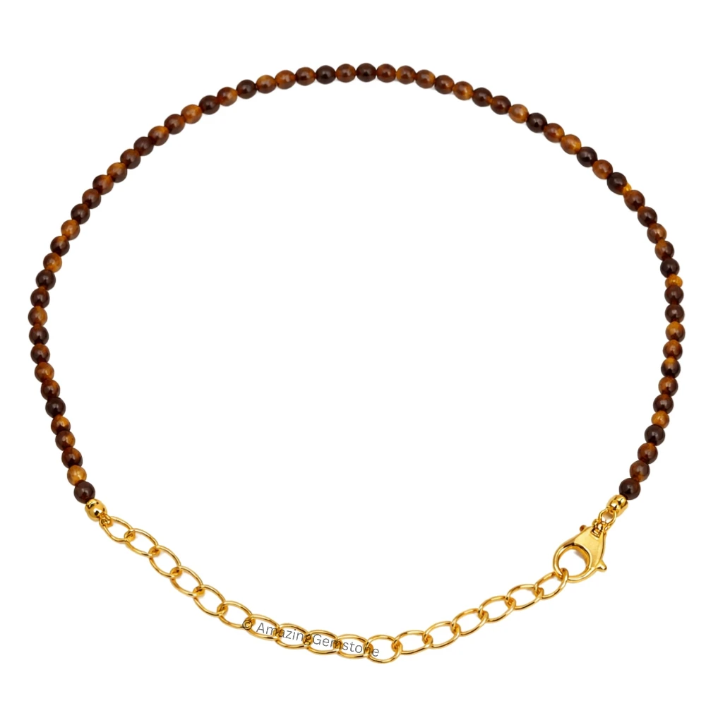 Tiger Eye Crystal Bracelet - 2mm Faceted Bead (Gold)