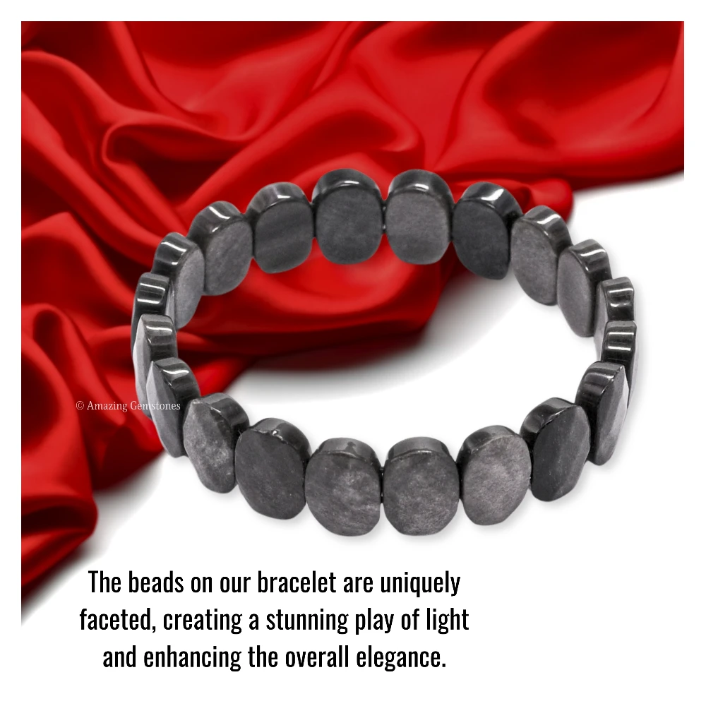 Silver Sheen Obsidian Faceted Bracelet - Oval Stone