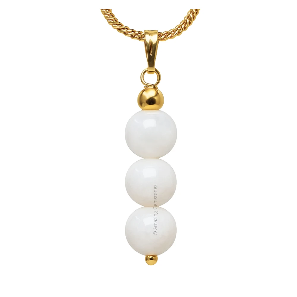 White Moonstone Bead Pendant (Gold)