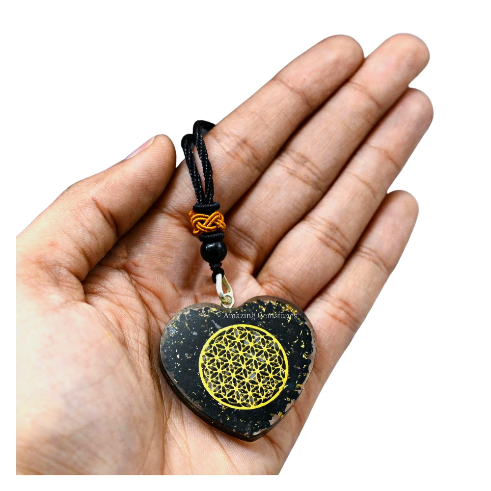 Shungite Necklace - Flower of Life (Heart)