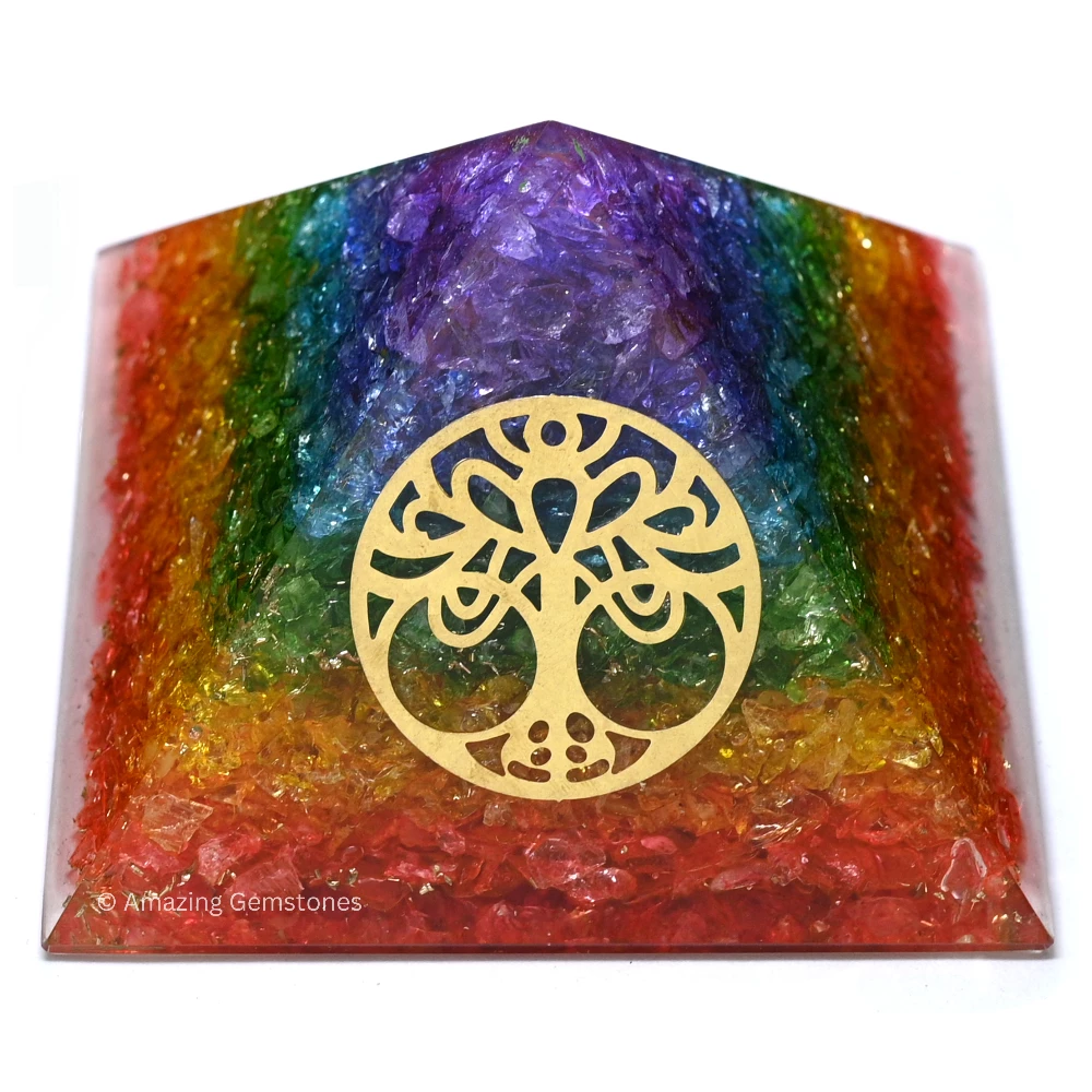 Chakra Onyx Orgone Pyramid - Vintage Tree of Life