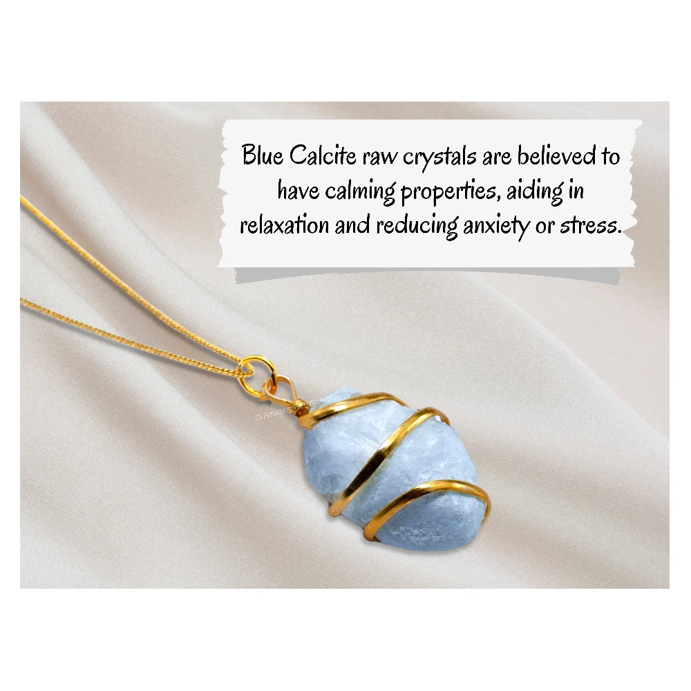 Blue Calcite Necklace - Raw Crystal (Gold)