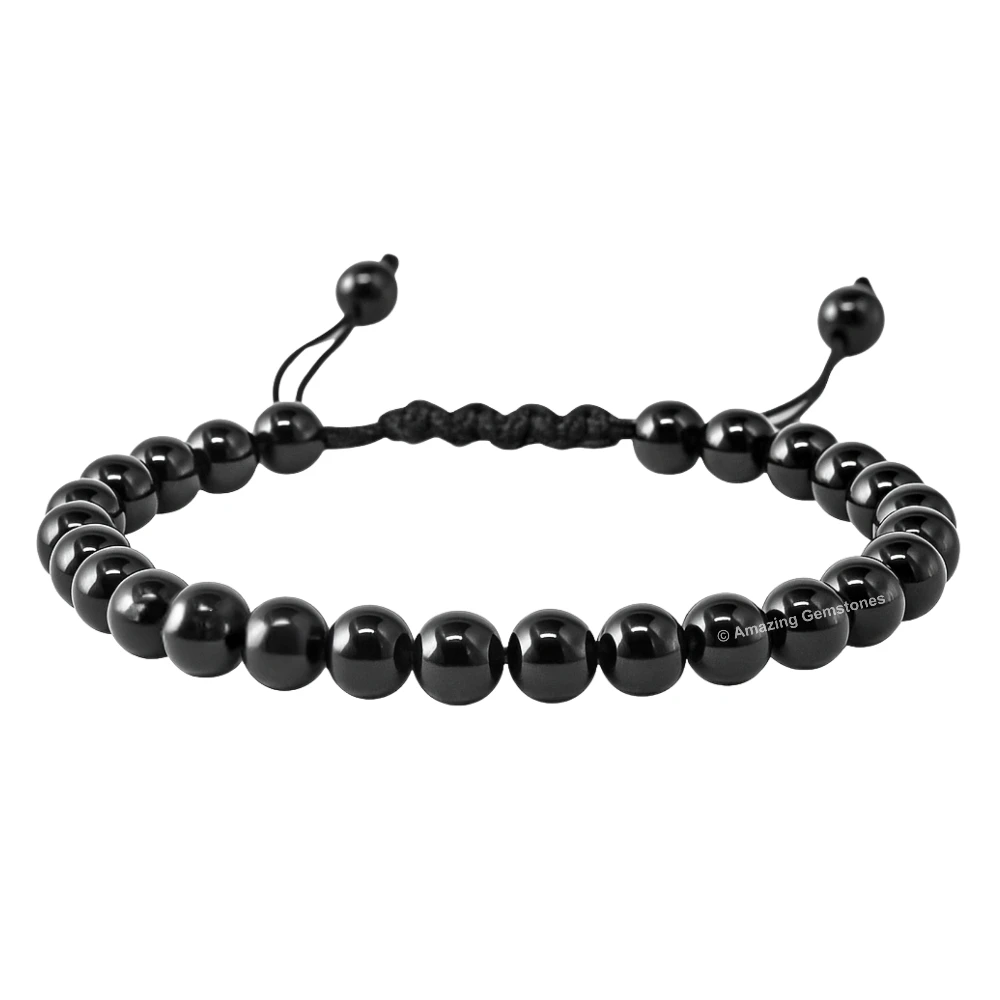 Black Tourmaline Healing Crystal Bracelets - 6mm Beads (Adjustable)