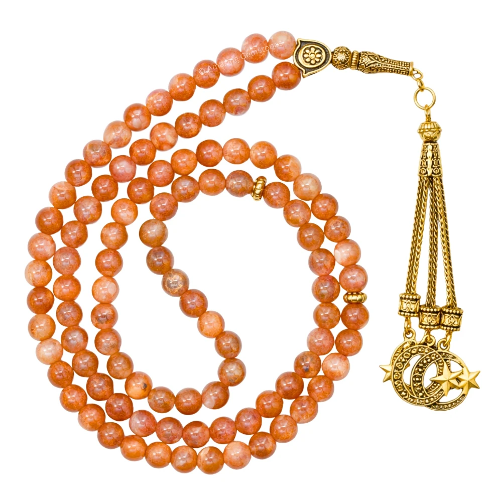 Sunstone Crystal Tasbeeh Sibha Prayer Beads (Gold)