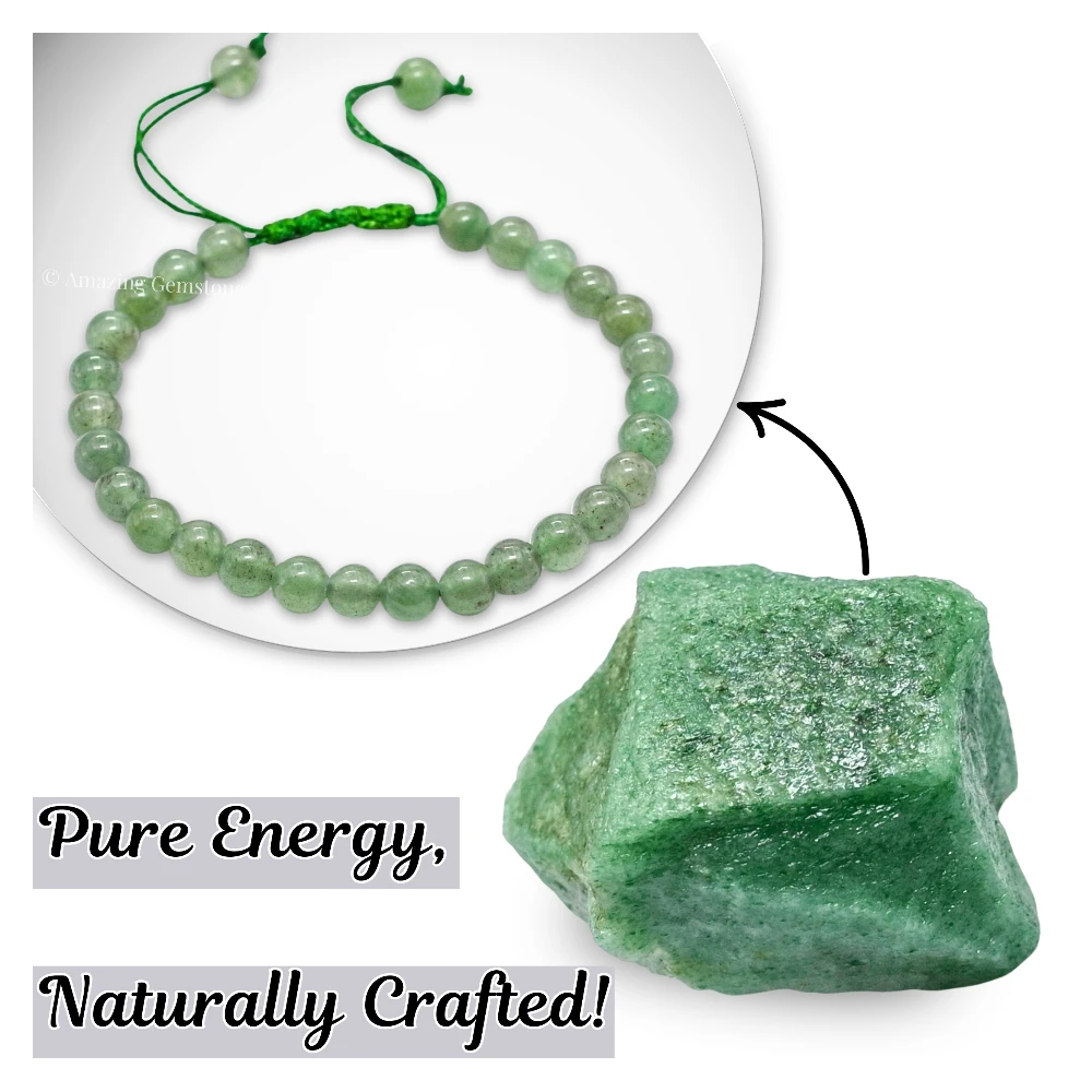 Green Aventurine Healing Crystal Bracelets - 6mm Beads (Adjustable)