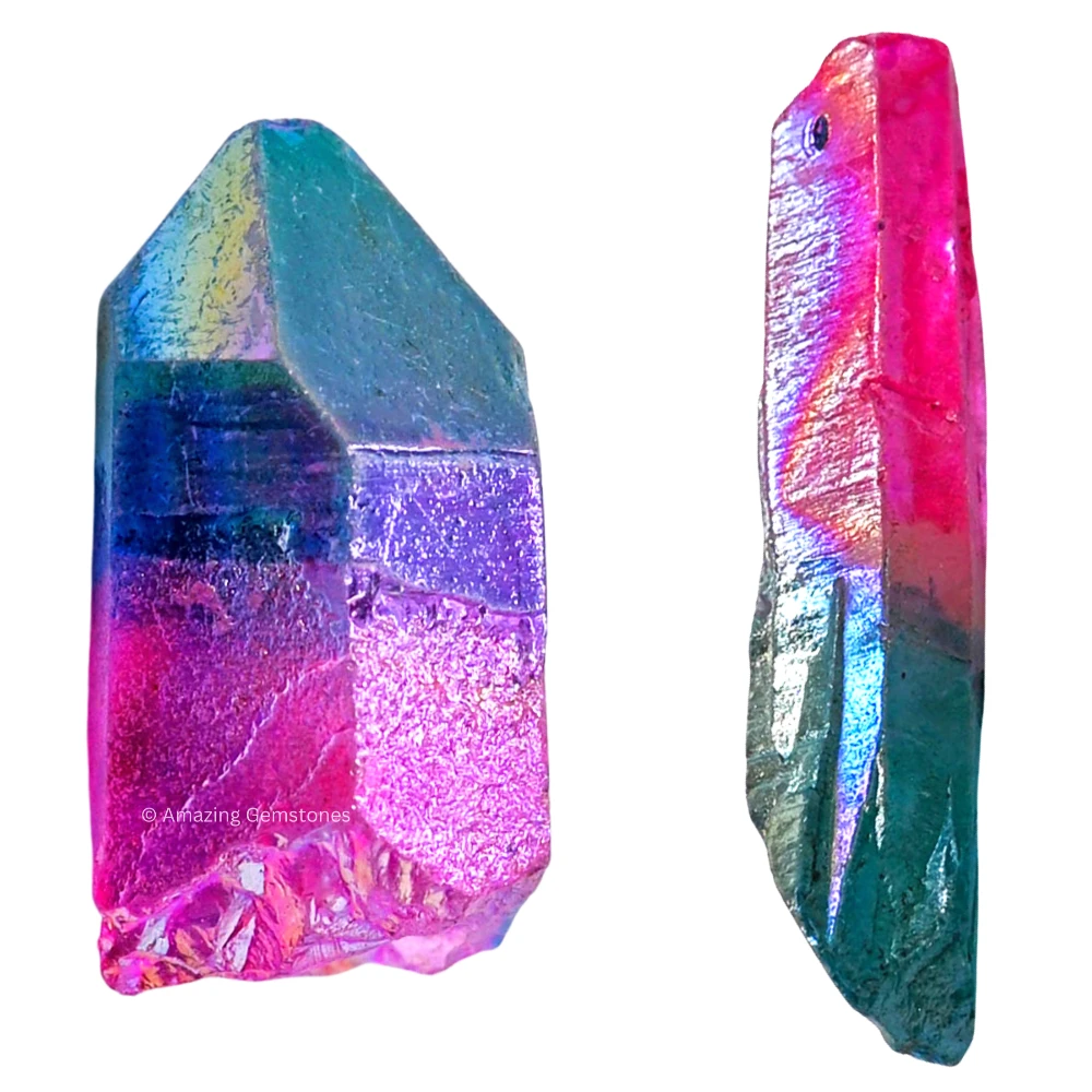 Rose Aqua Aura Quartz Raw Crystal Points (2 Pieces)