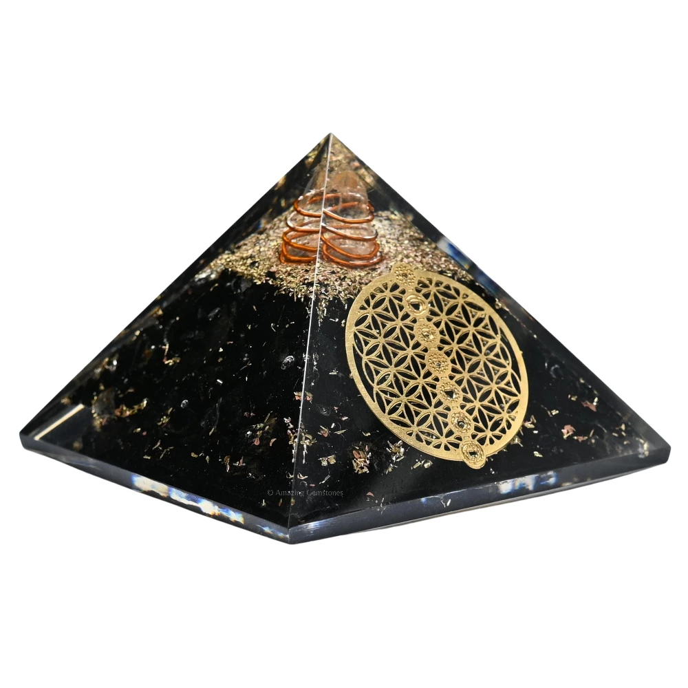 Shungite Orgone Pyramid - Chakra Flower of Life