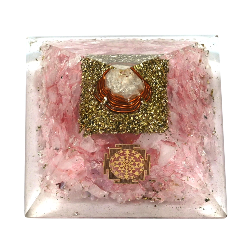 Rose Quartz Orgone Pyramid - Sri Yantra