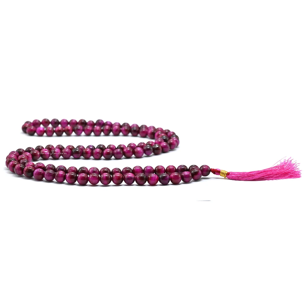 Pink Tiger cats eye Mala (Without Knot)