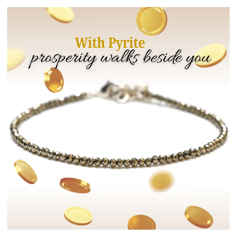 Pyrite Crystal Anklet - 2mm Faceted Bead (Silver)