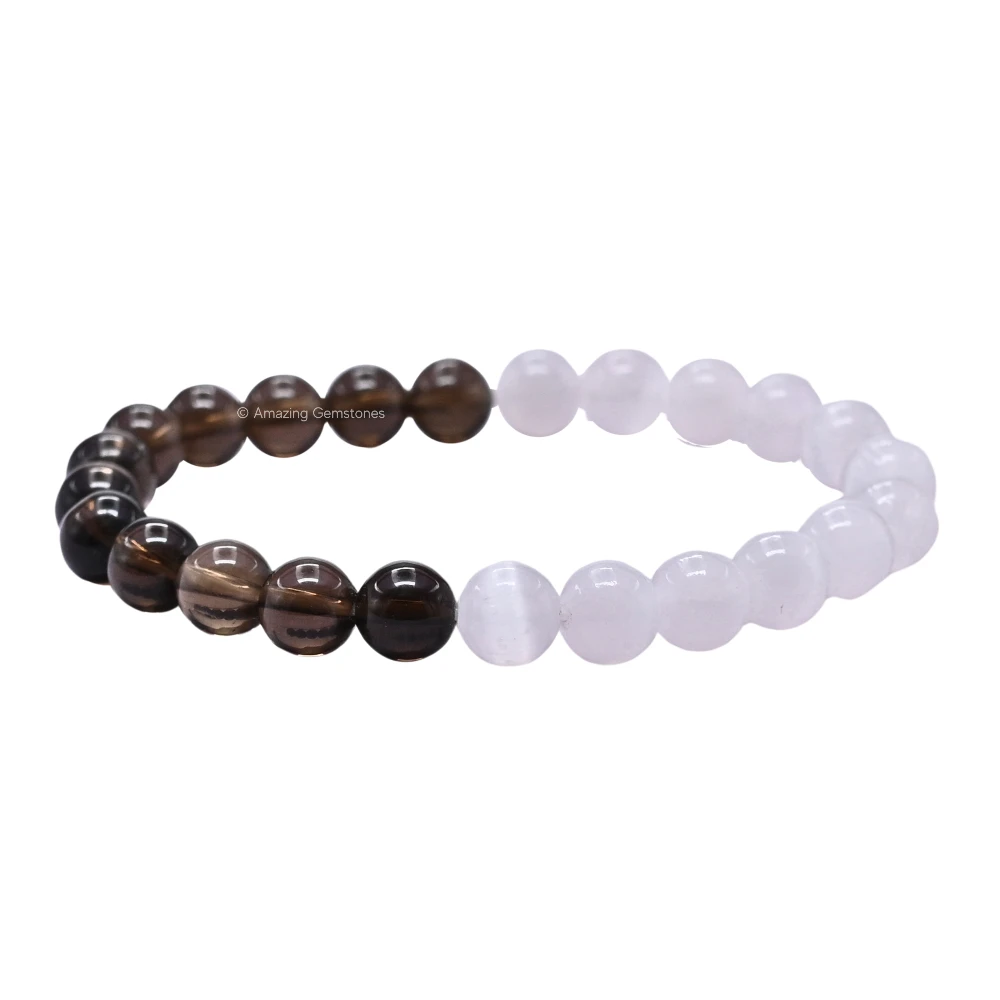 Selenite Smoky Quartz Bracelet (Strechable)