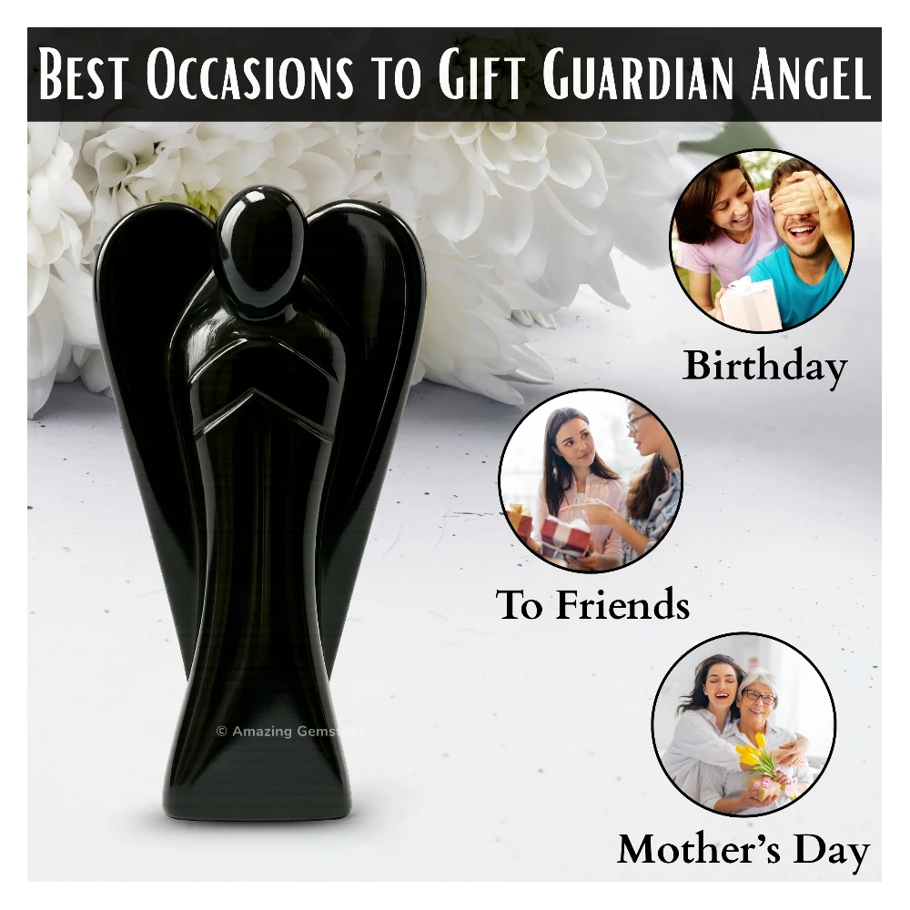 Black Agate Angel Figurine (2 Inch)